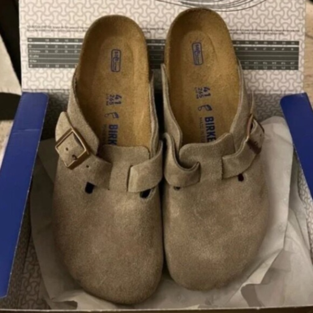 Birkenstock Taupe Suede Clogs